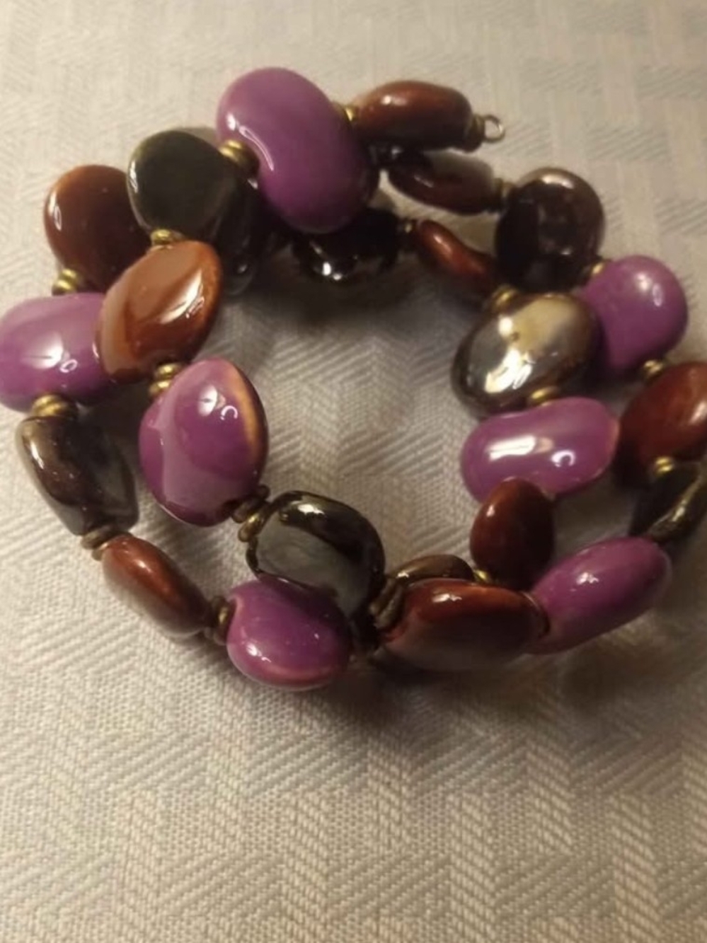 KAZURI Handmade Beaded Bracelet in Purple & Brown